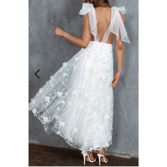 Selfie Leslie XS Tulle Midi Bow Back Romantic ALine Cocktail Wedding Guest Dress - Picture 2 of 16